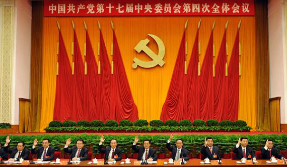 这是胡锦涛、吴邦国、温家宝、贾庆林、李长春、习近平、李克强、贺国强、周永康在主席台上。新华社记者黄敬文摄